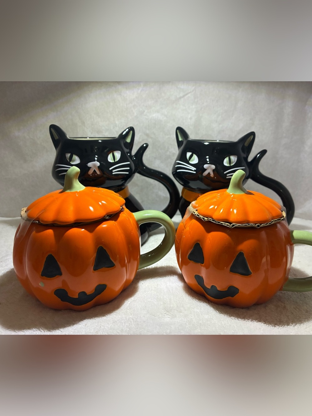 4 lot Ceramic Jack-O'-Lantern Mug with Lid - Orange & Green